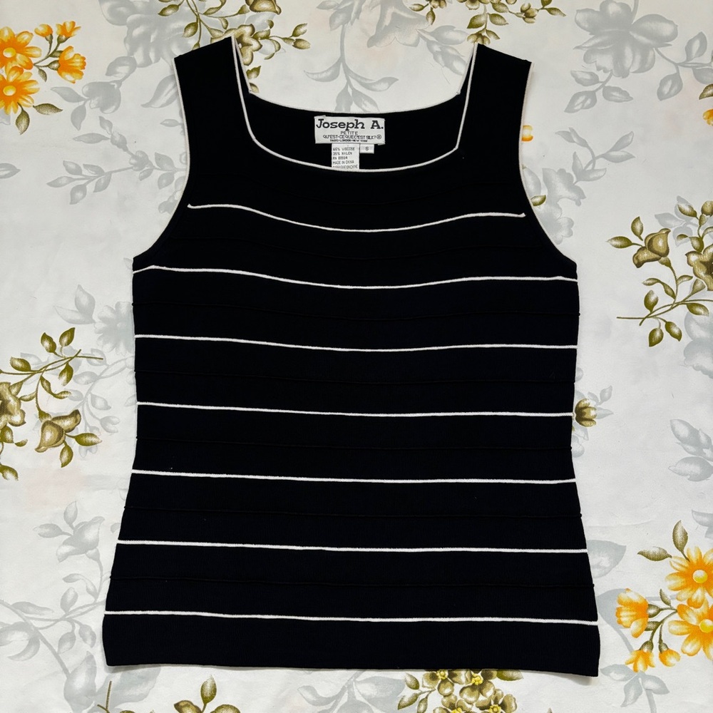 Joseph A. Petite Size S Black/White Striped Tank